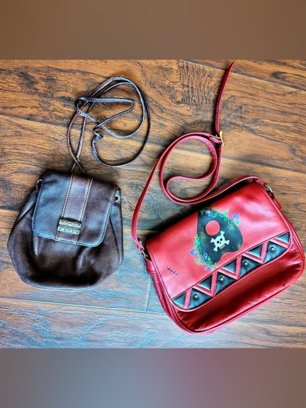 Vintage 90s Brown and Red leather shoulder bag purse bundle of 2